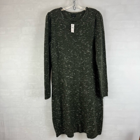 Talbots Dresses & Skirts - Talbots Womens Green Marled Knit Long Sleeve Sweater Dress Size L NWT